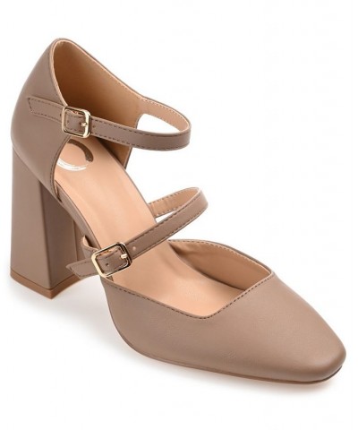 Women's Isadorah Double Strap Heels Brown $50.99 Shoes