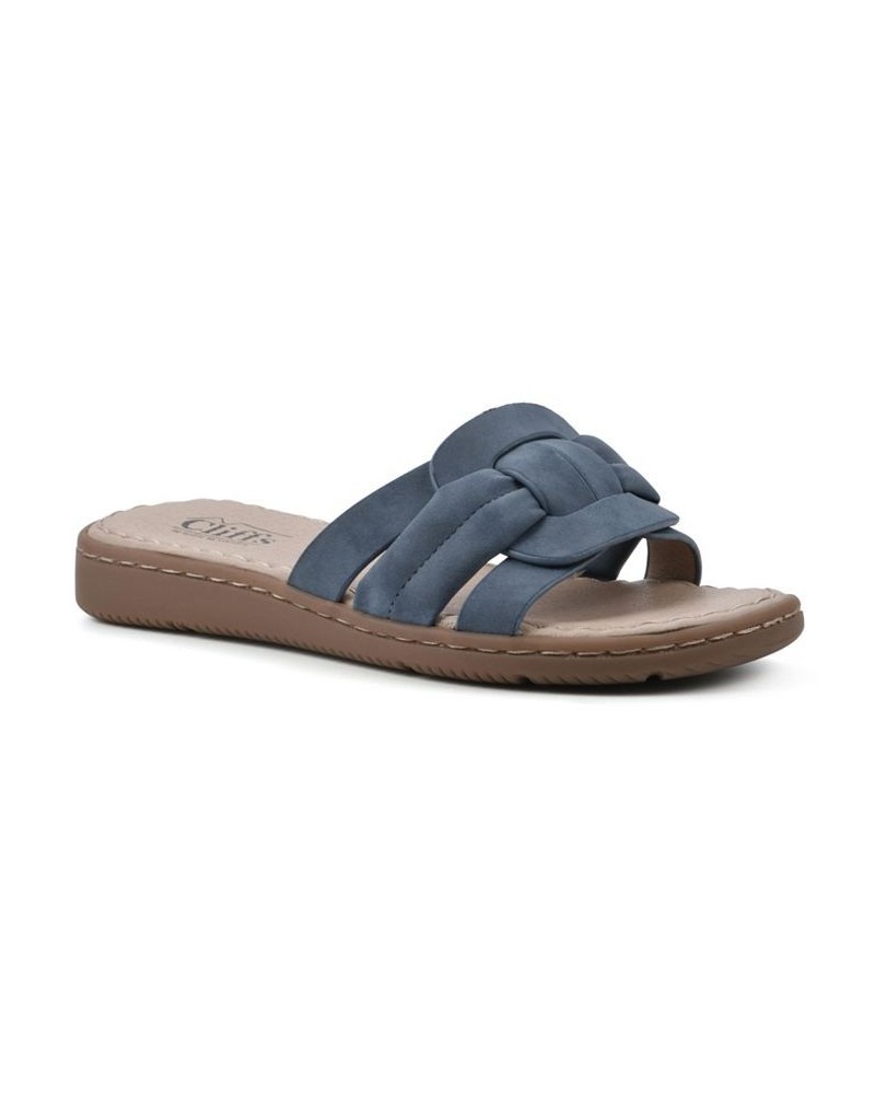 Women's Squarely Slide Comfort Sandal Blue $25.96 Shoes