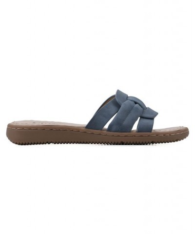 Women's Squarely Slide Comfort Sandal Blue $25.96 Shoes