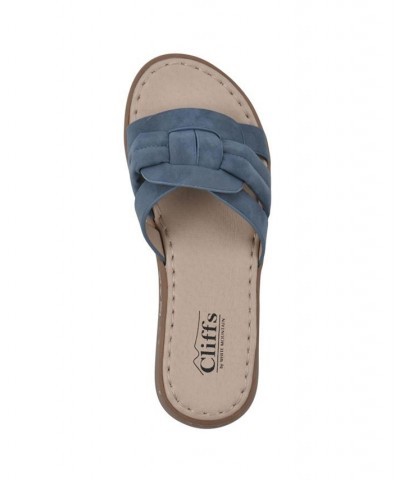 Women's Squarely Slide Comfort Sandal Blue $25.96 Shoes