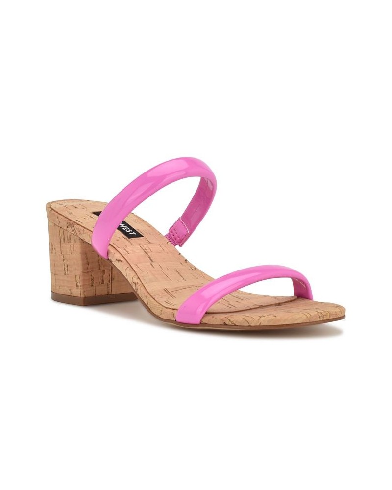 Women's Tae Round Toe Heeled Slide Dress Sandals Pink $48.06 Shoes