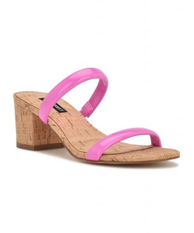 Women's Tae Round Toe Heeled Slide Dress Sandals Pink $48.06 Shoes