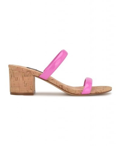 Women's Tae Round Toe Heeled Slide Dress Sandals Pink $48.06 Shoes