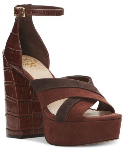 Gruelie Crossband Platform Sandals Brown $52.58 Shoes