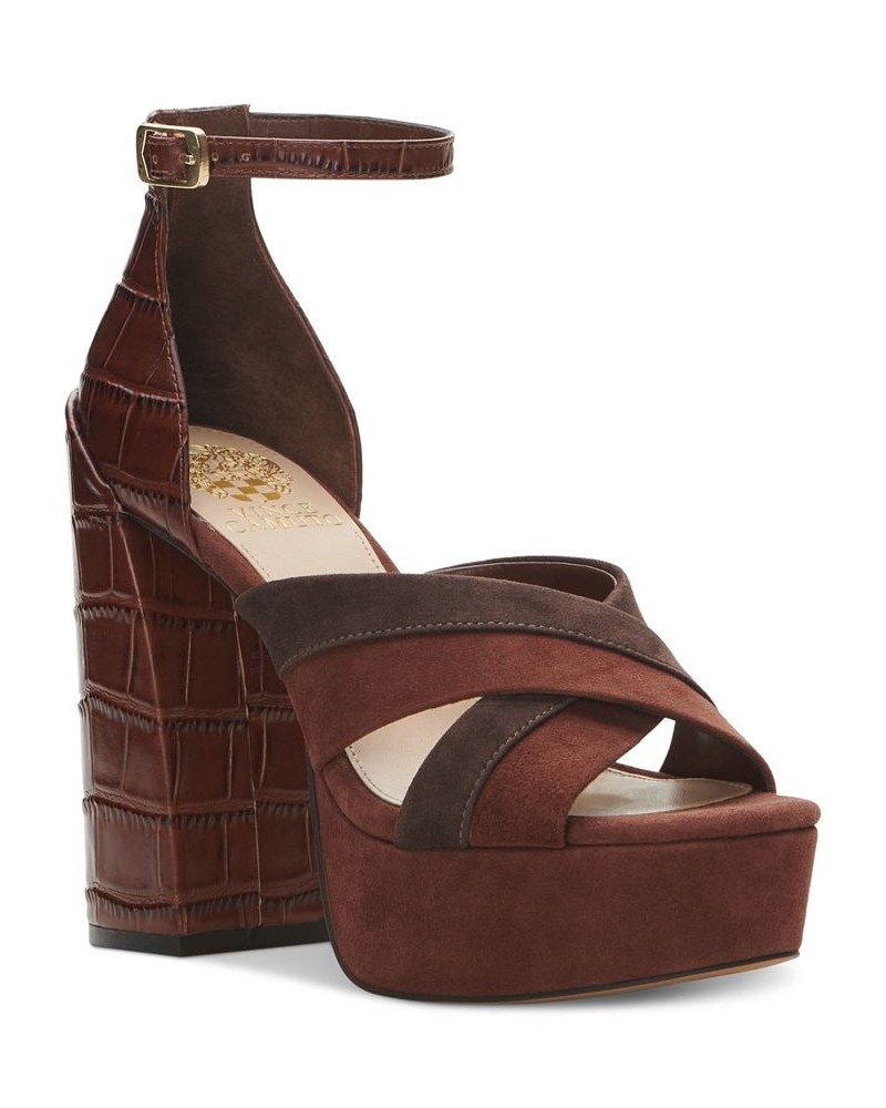 Gruelie Crossband Platform Sandals Brown $52.58 Shoes