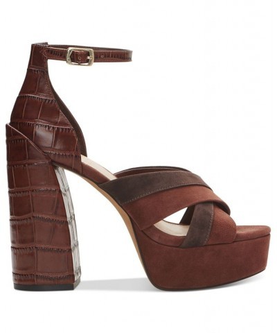 Gruelie Crossband Platform Sandals Brown $52.58 Shoes