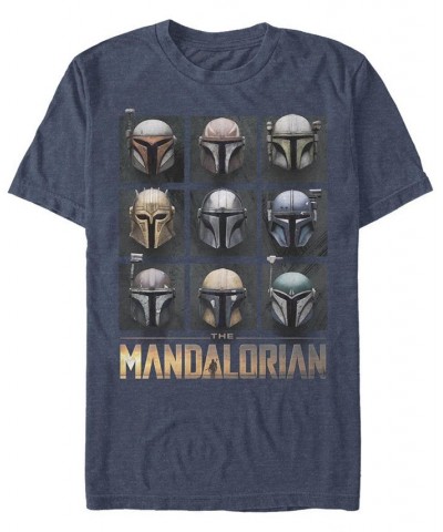 Men's Star Wars Mandalorian Mando Helmet Boxup Short Sleeve T-shirt Blue $19.59 T-Shirts