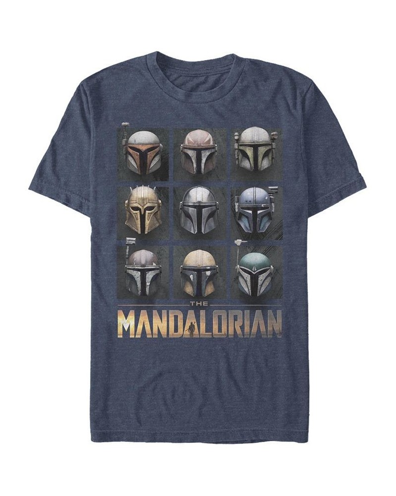 Men's Star Wars Mandalorian Mando Helmet Boxup Short Sleeve T-shirt Blue $19.59 T-Shirts