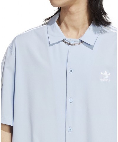 Men's Relaxed Fit Adicolor Classics 3-Stripes Button-Front Shirt Blue $27.00 T-Shirts