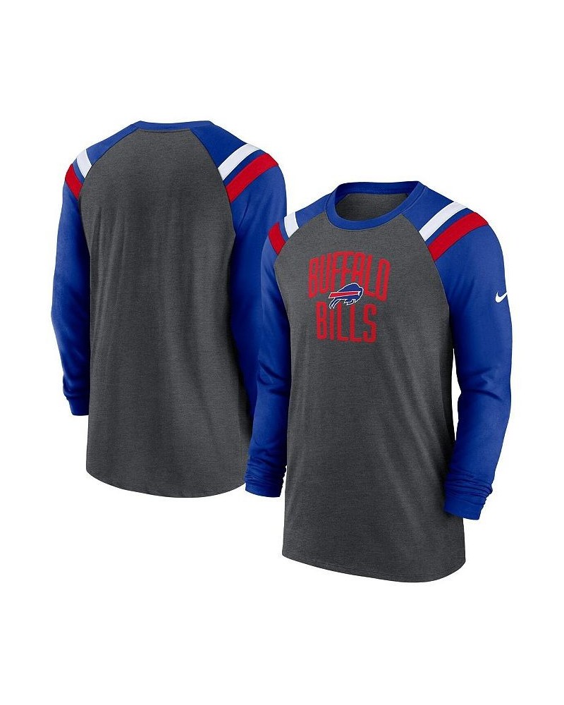 Men's Heathered Charcoal, Royal Buffalo Bills Tri-Blend Raglan Athletic Long Sleeve Fashion T-shirt $29.25 T-Shirts