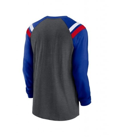 Men's Heathered Charcoal, Royal Buffalo Bills Tri-Blend Raglan Athletic Long Sleeve Fashion T-shirt $29.25 T-Shirts