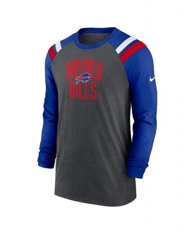 Men's Heathered Charcoal, Royal Buffalo Bills Tri-Blend Raglan Athletic Long Sleeve Fashion T-shirt $29.25 T-Shirts