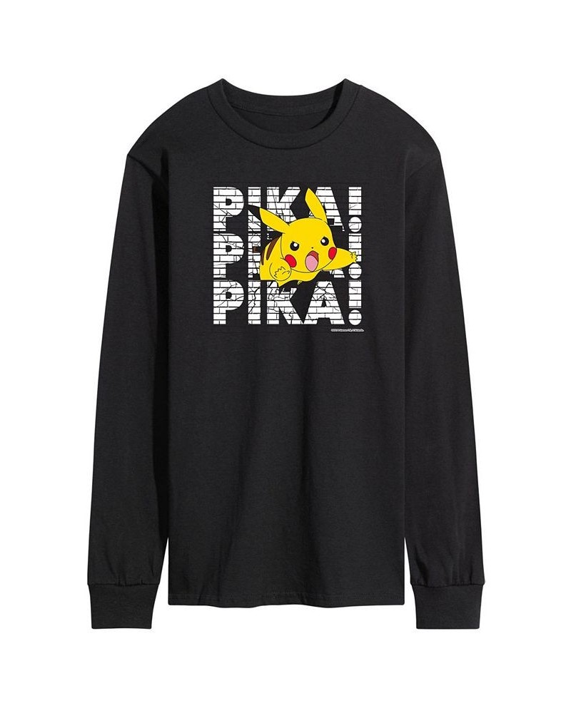 Men's Pokemon Pika Pika Pika Long Sleeve T-shirt Black $20.16 T-Shirts