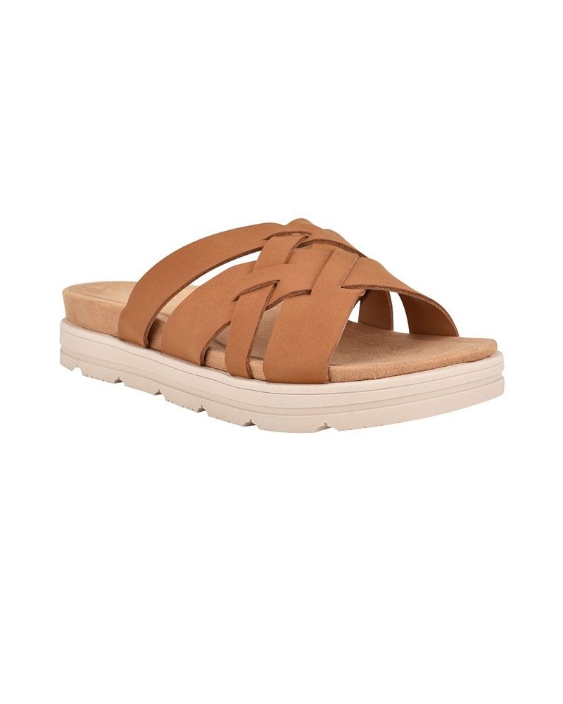 Women's Star Strappy Slip-on Casual Sandals Brown $30.36 Shoes