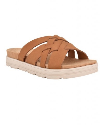 Women's Star Strappy Slip-on Casual Sandals Brown $30.36 Shoes