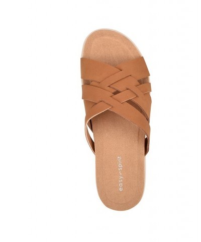 Women's Star Strappy Slip-on Casual Sandals Brown $30.36 Shoes