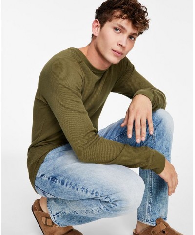 Men's Thermal Waffle-Knit Long Sleeve Shirt Green $10.02 T-Shirts