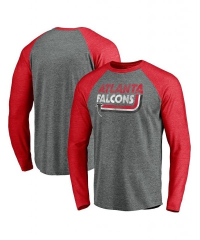 Men's Branded Heathered Gray and Heathered Red Atlanta Falcons Vintage-Like On The Ropes Raglan Tri-Blend Long Sleeve T-shirt...