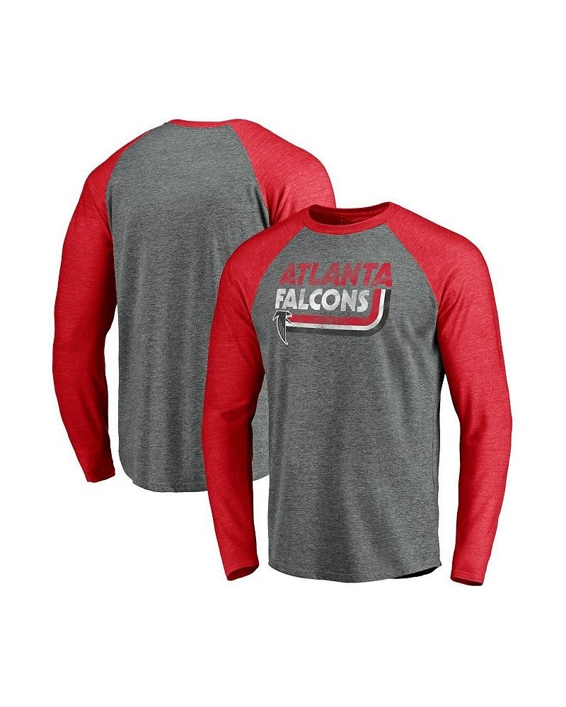 Men's Branded Heathered Gray and Heathered Red Atlanta Falcons Vintage-Like On The Ropes Raglan Tri-Blend Long Sleeve T-shirt...