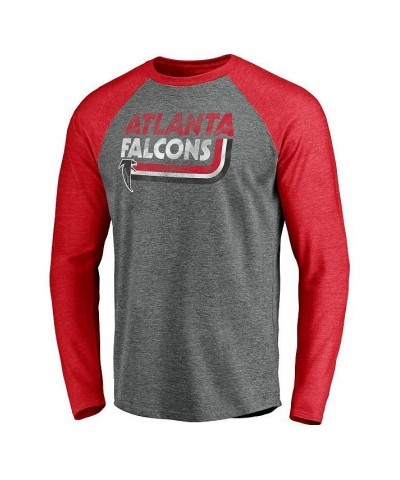 Men's Branded Heathered Gray and Heathered Red Atlanta Falcons Vintage-Like On The Ropes Raglan Tri-Blend Long Sleeve T-shirt...